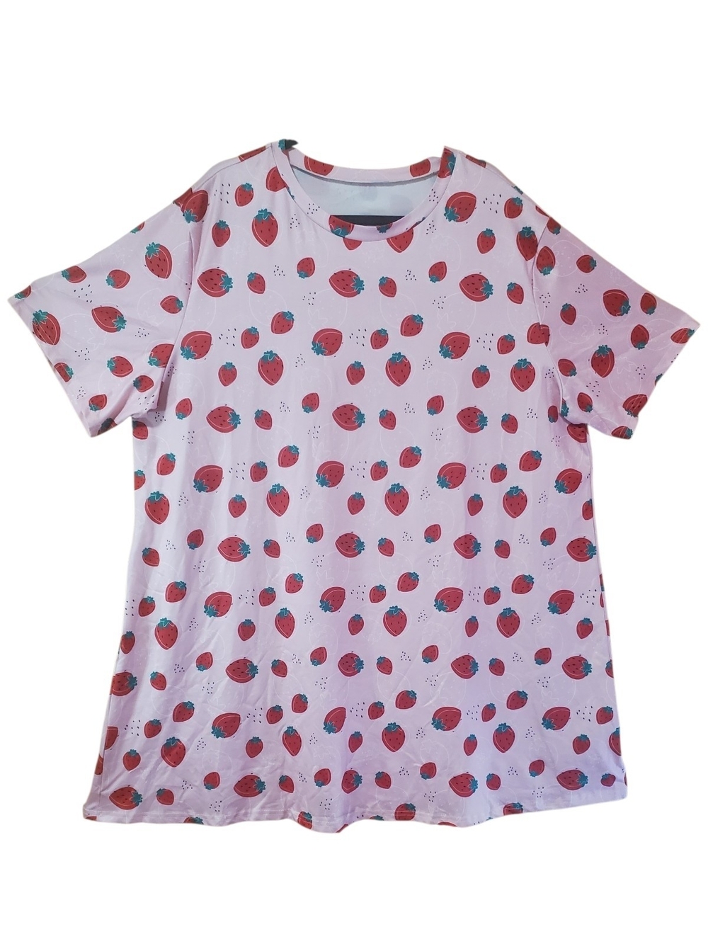 Strawberry Pink Red Womens Print Tee Short Sleeve Top
